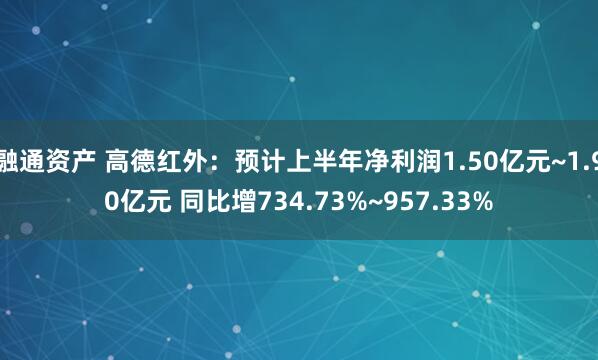 融通资产 高德红外：预计上半年净利润1.50亿元~1.90亿元 同比增734.73%~957.33%